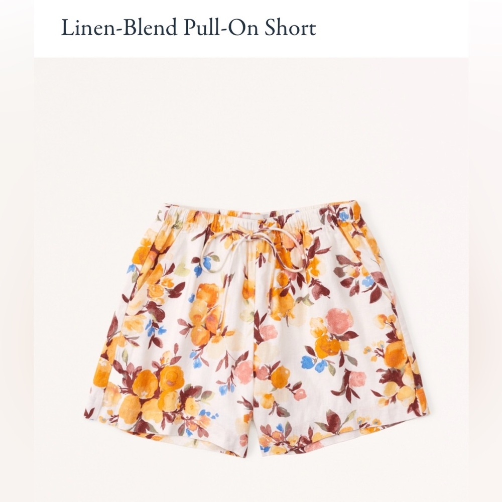 Abercrombie NWT Linen-blend pull on shorts orange floral size small
